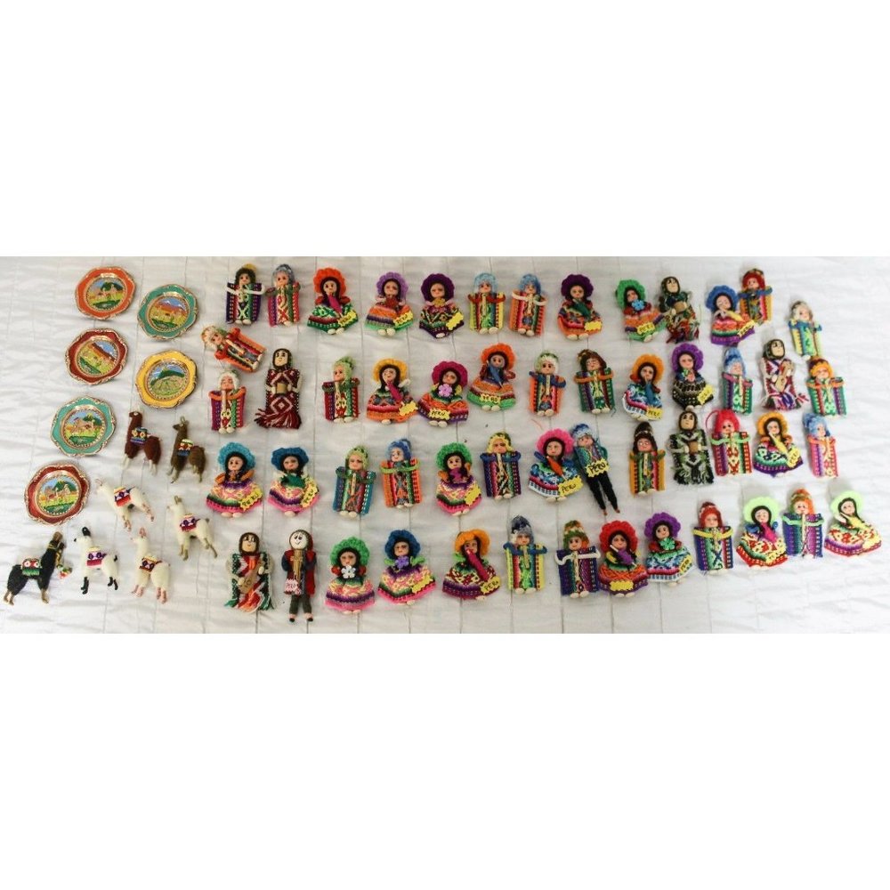 Lot of 2 Peruvian Peru Fridge Magnets Medallion Llamas Native Man Woman